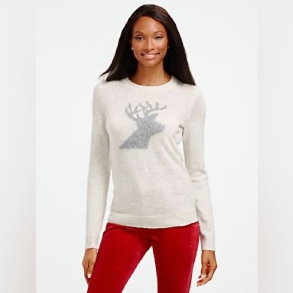 Talbots Gray Crewneck Sweater Lambswool Alpaca, silver reindeer size Sma… - Picture 9 of 9